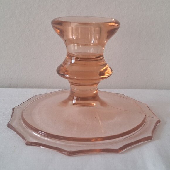 Vintage Depression Glass Transparent Pink Candlestick Candle Holder - Picture 1 of 6